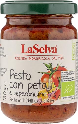 La Selva Bio Pesto mit Chili und Blüten - Tomaten Würzpaste (6 x 130 gr) von LaSelva