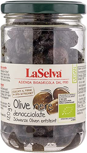 Schwarze getrocknete Oliven, entsteint von LaSelva