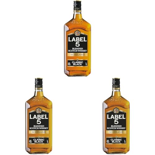 Label 5, Blended Whisky, 1L, rauchig - torfiges Aroma, mehrfacher Preisgewinner, gut zum Mischen geeignet (Packung mit 3) von Label 5