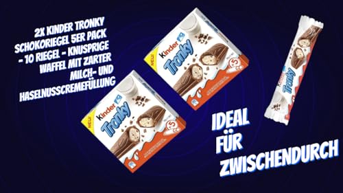 2x Kinder Tronky Schokoriegel 5er Pack – 10 Riegel - Knusprige Waffel mit zarter Milch- und Haselnusscremefüllung, Ideal für Zwischendurch von Lädla Juice