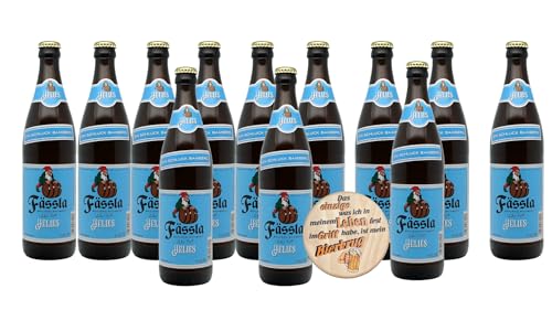 Bierpaket mit 12 Flaschen Helles zu 5,4% Vol., 0,5 L pro Flasche, inklusive Biergartendeckel von Lädla Juice