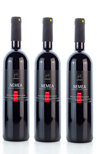 3 x NEMEA griechischer Rotwein trocken 750ml 12,5% Lafkioti plus 1x 10 ml Olivenöl aus Griechenland im Sachet von Lafkioti