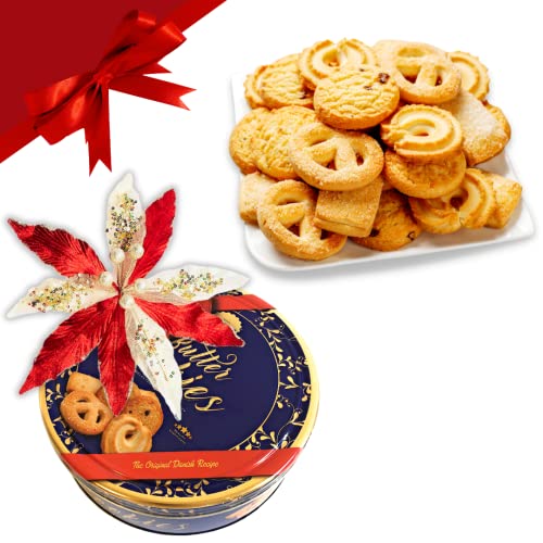 Biscotti Danesi Al Burro Butter Cookies 454g + Fiore Artificiale Stella Di Natale Glitterata - Confezione Regalo di Natale 2022 von Lagunashop