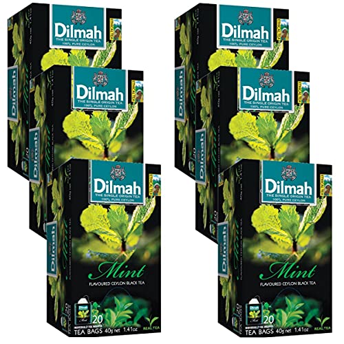 Dilmah Mint Flavored Ceylon Black Tea - 20 Tea Bags X 6 Pack - Pure Sri Lanka Ceylon Tea Box Real Ethical Tea von Lakpura
