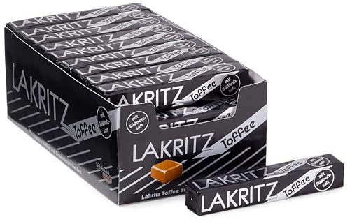 Lakritz-Toffee Kaubonbons mit Süßholzsaft, 40 Stangen Toffees mit Lakritz-Geschmack als Vorratspackung oder Verkaufsdisplay, zartschmelzende Dragees von Lakritz-Toffee