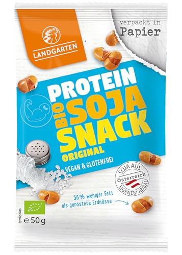Landgarten Bio Protein Soja Snack Original | Proteinreicher Snack für unterwegs | 50 g (1er Pack) von Landgarten