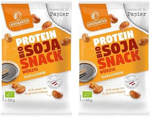 Landgarten Bio Soja Snack Würzig | Proteinreicher Snack für unterwegs | 50 g (2er Pack) von Landgarten
