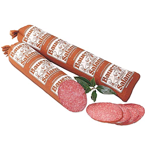 Bauernsalami, gefüllt in genähte Leinendärme, hergestellt nach GDL-Verfahren, Landmetzgerei Schiessl, ca. 900g, Primeversand! von Landmetzger Schiessl