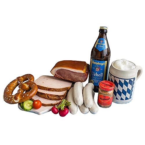 Bayerische Brotzeit echt bayerische Spezialitäten vom Landmetzger aus Bayern mit Bier und Brotzeitbrett Landmetzger Schiessl ca. 1700g von Landmetzger Schiessl