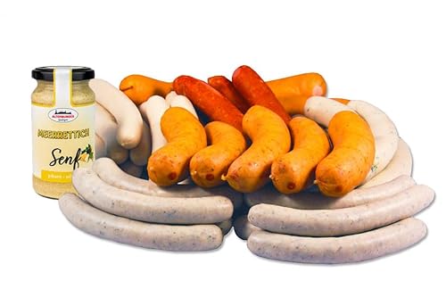 Landmetzger Schiessl's » Grillwürstl-Paket « 2300g | Würstlgenuss pur mit 6 beliebten Grillwürstln + Meerrettichsenf Senf | Hausgemacht aus eigener Schlachtung von Landmetzger Schiessl