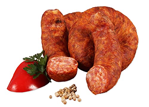 Scharfe Blonde, Halbfeste Brotzeitwurst im Naturdamm, 350g, 2 Ringe - Landmetzger Schiessl Scharfe Blonde, Halbfeste Brotzeitwurst im Naturdamm, 350g, 2 Ringe - Landmetzger Schiessl von Landmetzger Schiessl