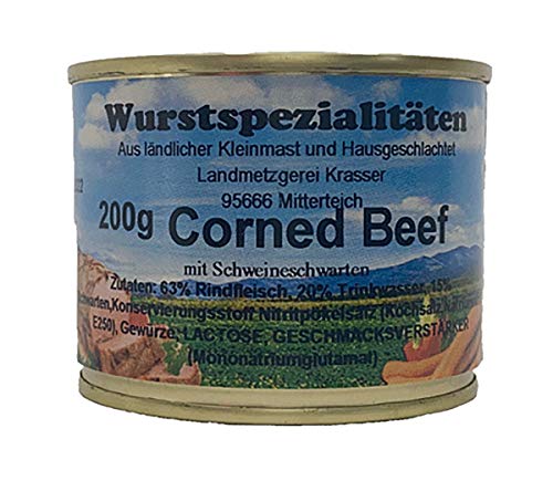 Corned Beef"63% feinstes Rindfleisch" 200g Wurstspezialität aus Bayern"ländlicher Kleinmast" Corned Beef"63% feinstes Rindfleisch" 200g Wurstspezialität aus Bayern"ländlicher Kleinmast" von Landmetzgerei Krasser