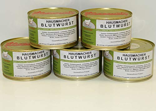 Hausmacher Blutwurst 5x400g Dosenwurst, Vorteilsset, Vorratsset, Landmetzgerei Sandritter von Landmetzgerei Sandritter