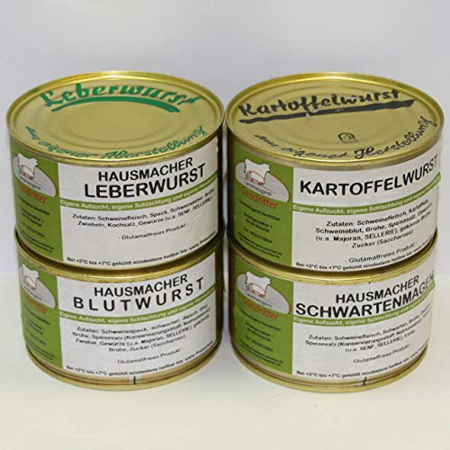 Hausmacher Dosenwurst Klassiker mit Kartoffelwurst 400g Probierset, Dosenwurst, Vorteilsset, Vorratsset, Landmetzgerei Sandritter Hausmacher Dosenwurst Klassiker mit Kartoffelwurst 400g Probierset, Dosenwurst, Vorteilsset, Vorratsset, Landmetzgerei Sandritter von Landmetzgerei Sandritter