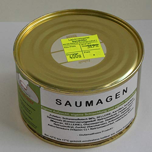 Saumagen in der 400g Dose, Dosenwurst 6 Monate haltbar gekühlt im Kühlschrank,antibiotikafreie Aufzucht, Landmetzgerei Sandritter von Landmetzgerei Sandritter