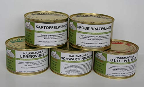 kleines Hausmacher Dosenwurst 400g Probierset, Vorteilsset, Vorratsset, gekühlt im Kühlschrank 6 Monate haltbar, Landmetzgerei Sandritter von Landmetzgerei Sandritter