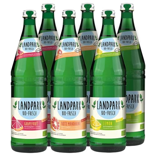 Landpark Bio-Erfrischungsgetränk Probierpaket 6 x 0,75 L in der Glasflasche | ohne Zucker und Süßungsmittel | mit Kohlensäure | Wasser mit Geschmack | Ideal auch für Kinder und Diabetiker von Landpark