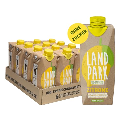 Landpark Bio-Erfrischungsgetränk Lemon, 12 x 0,5 L im Tetra Pak | aus Bio-Quelle mit Zitronengeschmack | ohne Zucker | ohne Kohlensäure | Pfandfrei von Landpark