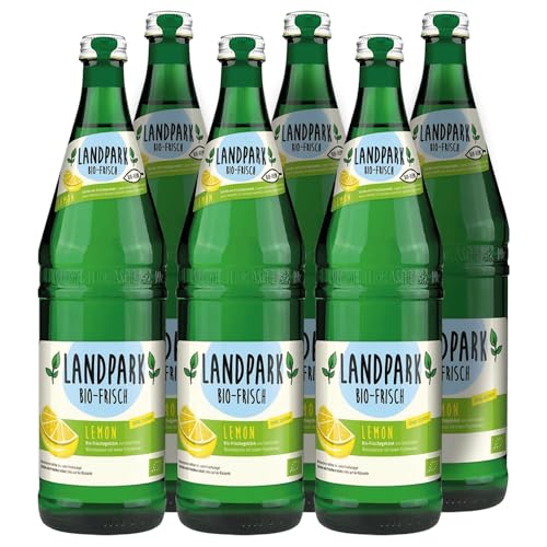 Landpark Bio-Erfrischungsgetränk Lemon, 6 x 0,75 L in der Glasflasche | ohne Zucker und Süßungsmittel | mit Kohlensäure | Wasser mit Geschmack | Ideal auch für Kinder und Diabetiker von Landpark
