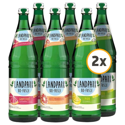 Landpark Bio-Erfrischungsgetränk Probierpaket 12 x 0,75 L in der Glasflasche | ohne Zucker und Süßungsmittel | mit Kohlensäure | Wasser mit Geschmack | Ideal auch für Kinder und Diabetiker von Landpark