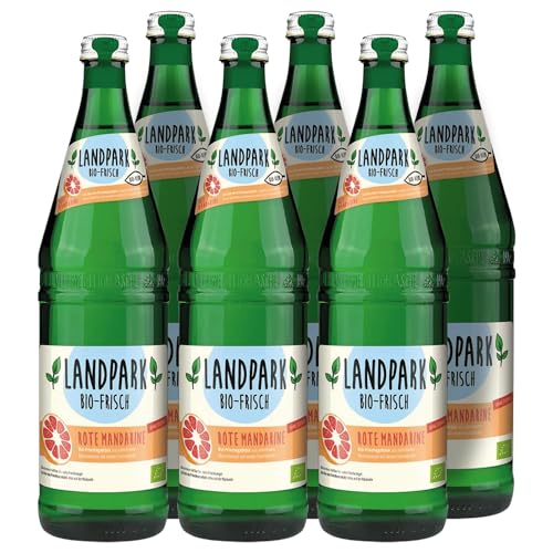 Landpark Bio-Erfrischungsgetränk Rote Mandarine, 6 x 0,75 L in der Glasflasche | ohne Zucker und Süßungsmittel | mit Kohlensäure | Wasser mit Geschmack | Ideal auch für Kinder und Diabetiker von Landpark