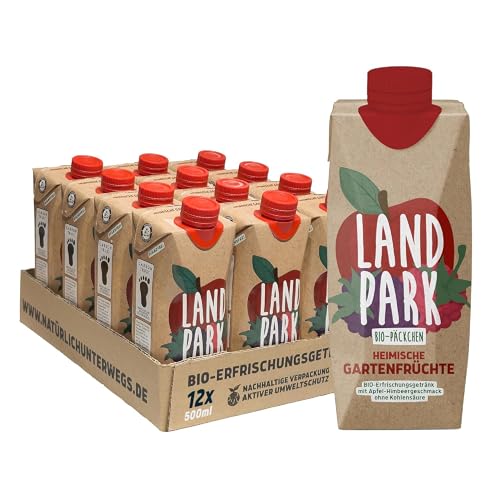 Landpark Bio-Erfrischungsgetränk heimische Gartenfrüchte, 48 x 0,5 L im Tetra Pak | Apfel- Himbeergeschmack | ohne Kohlensäure | To Go | Wasser mit Geschmack | pfandfrei von Landpark