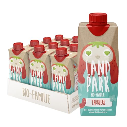 Landpark Bio-Familie Erdbeere, 12x0,5l I Kindergetränk ohne Zucker und Süßungsmittel I Ab 1 Jahr geeignet I natürliches Mineralwasser mit Bio-Erdbeere Fruchtaroma I Wasser mit Geschmack von Landpark