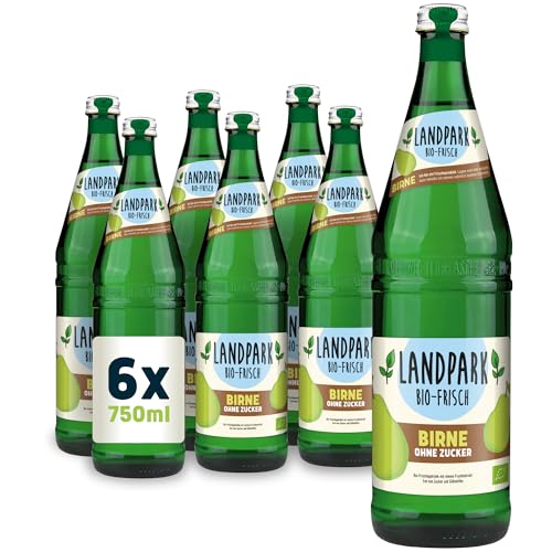 Landpark Bio-Frisch Birne 6 x 750 ml in Glasflaschen - 0% Zucker und 0% Süßungsmittel - 100% reines Extrakt aus der Birne - Ohne künstliche Aromen von Landpark