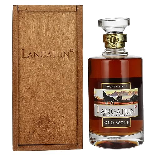 Langatun OLD WOLF Smoky Swiss Single Malt Whisky 46% Vol. 0,5l in Holzkiste von Langatun