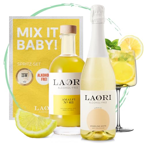 Laori Amalfi-Bundle alkoholfrei | 750 ml Sparkling White (Alkoholfreier Sekt) | 500 ml Amalfi No 3 (Alkoholfreier Limoncello) | Perfekt für Limoncello Spritz & alkoholfreie Cocktails von Laori