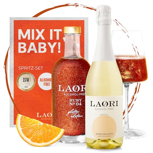 Laori Glitzer-Bundle alkoholfrei | 750 ml Sparkling White (Alkoholfreier Sekt) | 500 ml Glitzer Spritz (Alkoholfreier Aperitif mit Glitzer) | Perfekt für Spritz | Geschmack von Orange+Grapefruit von Laori