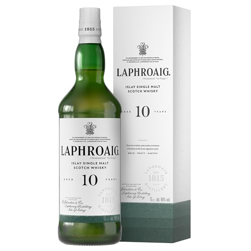 Laphroaig 10 Jahre | Islay Single Malt Scotch Whisky | einzigartig rauchig-torfiger Geschmack, 40% vol, 700 ml ( Die Geschenkverpackung kann variieren) von Laphroaig