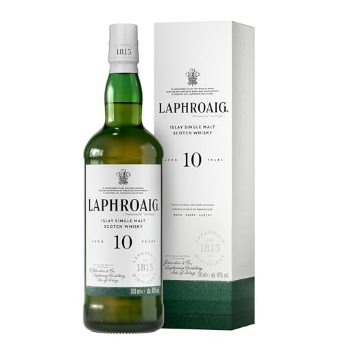 Laphroaig 10 Jahre | Islay Single Malt Scotch Whisky | einzigartig rauchig-torfiger Geschmack, 40% vol, 700 ml ( Die Geschenkverpackung kann variieren) von Laphroaig