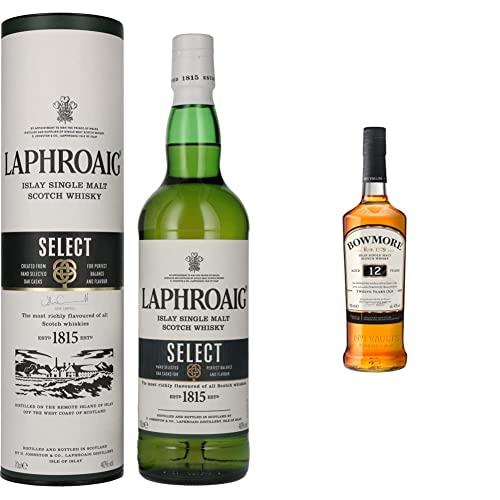 Laphroaig Select, Islay Single Malt Scotch Whisky 40% Vol, 700ml Einzelflasche & Bowmore 12 Jahre, Single Malt Scotch Whisky, mit Geschenkverpackung, 40% Vol, 700ml Einzelflasche von Laphroaig