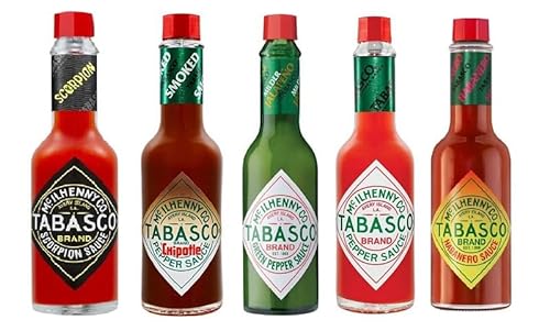 Tabasco Scorpion extra hot Green, Red, Habanero Pepper, Chipotle: SHU approx. 33000, 2500, 5000, 7000, 2500 SHU, 5 x 60ml von Laprove