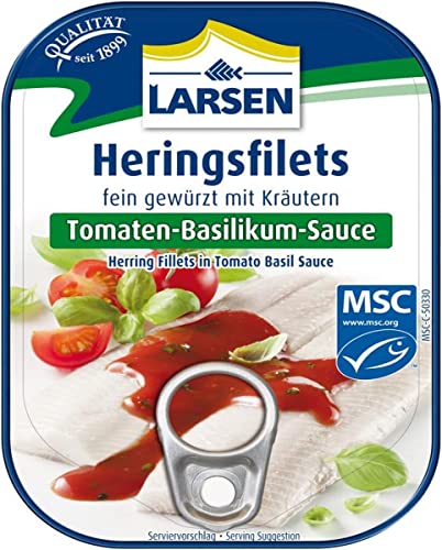 Larsen MSC Heringsfilets Tomaten-Basilikum-Sauce, 110 g Larsen MSC Heringsfilets Tomaten-Basilikum-Sauce, 110 g von Larsen
