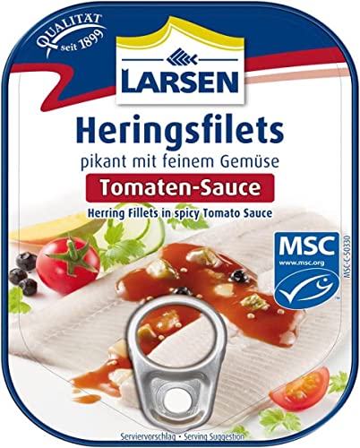 Larsen MSC Heringsfilets Tomaten-Sauce, 110 g Larsen MSC Heringsfilets Tomaten-Sauce, 110 g von Larsen