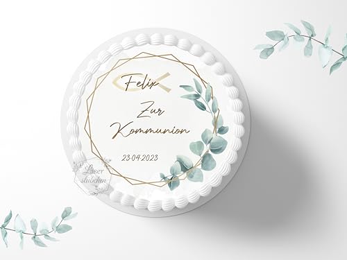 Tortenaufleger zur Kommunion mit Wunschname & Datum personalisierbar, ⌀20cm Zuckerbild, Deko für Kuchen, Foto für Torten, Fondant 0001KM Tortenaufleger zur Kommunion mit Wunschname & Datum personalisierbar, ⌀20cm Zuckerbild, Deko für Kuchen, Foto für Torten, Fondant 0001KM von Laserstuebchen