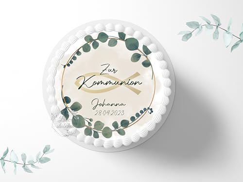 Tortenaufleger zur Kommunion mit Wunschname & Datum personalisierbar, ⌀20cm Zuckerbild, Deko für Kuchen, Foto für Torten, Fondant 0002KM Tortenaufleger zur Kommunion mit Wunschname & Datum personalisierbar, ⌀20cm Zuckerbild, Deko für Kuchen, Foto für Torten, Fondant 0002KM von Laserstuebchen