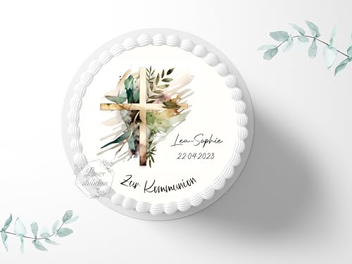 Tortenaufleger zur Kommunion mit Wunschname & Datum personalisierbar, ⌀20cm Zuckerbild, Deko für Kuchen, Foto für Torten, Fondant 0004KM Tortenaufleger zur Kommunion mit Wunschname & Datum personalisierbar, ⌀20cm Zuckerbild, Deko für Kuchen, Foto für Torten, Fondant 0004KM von Laserstuebchen