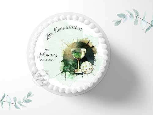 Tortenaufleger zur Kommunion mit Wunschname & Datum personalisierbar, ⌀20cm Zuckerbild, Deko für Kuchen, Foto für Torten, Fondant 0006KM Tortenaufleger zur Kommunion mit Wunschname & Datum personalisierbar, ⌀20cm Zuckerbild, Deko für Kuchen, Foto für Torten, Fondant 0006KM von Laserstuebchen