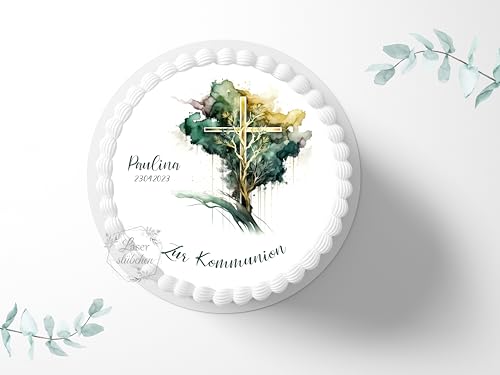 Tortenaufleger zur Kommunion mit Wunschname & Datum personalisierbar, ⌀20cm Zuckerbild, Deko für Kuchen, Foto für Torten, Fondant 0008KM Tortenaufleger zur Kommunion mit Wunschname & Datum personalisierbar, ⌀20cm Zuckerbild, Deko für Kuchen, Foto für Torten, Fondant 0008KM von Laserstuebchen