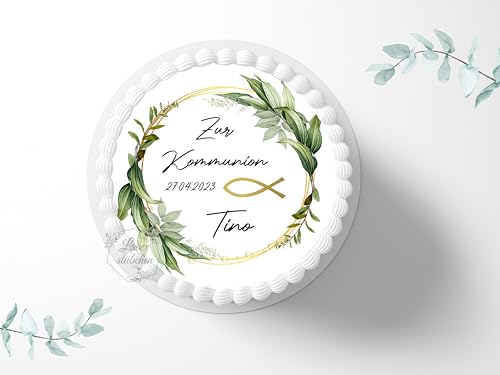 Tortenaufleger zur Kommunion mit Wunschname & Datum personalisierbar, ⌀20cm Zuckerbild, Deko für Kuchen, Foto für Torten, Fondant 0009KM Tortenaufleger zur Kommunion mit Wunschname & Datum personalisierbar, ⌀20cm Zuckerbild, Deko für Kuchen, Foto für Torten, Fondant 0009KM von Laserstuebchen