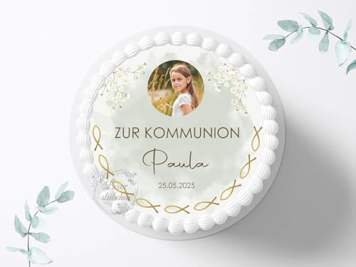 Tortenaufleger zur Kommunion mit Wunschbild, Name & Datum personalisierbar, ⌀20cm Zuckerbild, Deko für Kuchen, Foto für Torten, Fondant 0014KM Tortenaufleger zur Kommunion mit Wunschbild, Name & Datum personalisierbar, ⌀20cm Zuckerbild, Deko für Kuchen, Foto für Torten, Fondant 0014KM von Laserstuebchen
