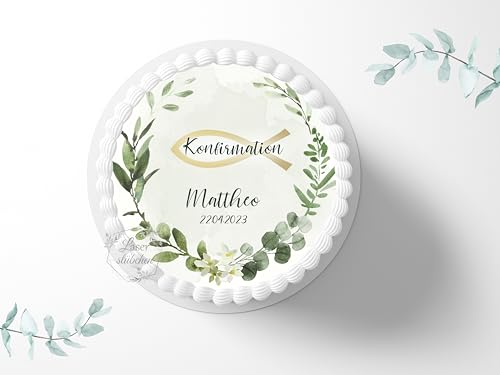 Tortenaufleger zur Konfirmation mit Wunschname & Datum personalisierbar, ⌀20cm Zuckerbild, Deko für Kuchen, Foto für Torten, Fondant 0003KF Tortenaufleger zur Konfirmation mit Wunschname & Datum personalisierbar, ⌀20cm Zuckerbild, Deko für Kuchen, Foto für Torten, Fondant 0003KF von Laserstuebchen