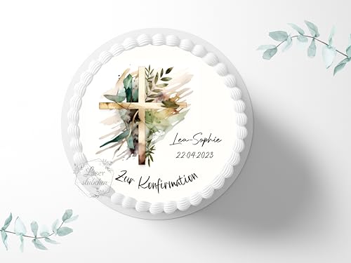 Tortenaufleger zur Konfirmation mit Wunschname & Datum personalisierbar, ⌀20cm Zuckerbild, Deko für Kuchen, Foto für Torten, Fondant 0004KF Tortenaufleger zur Konfirmation mit Wunschname & Datum personalisierbar, ⌀20cm Zuckerbild, Deko für Kuchen, Foto für Torten, Fondant 0004KF von Laserstuebchen