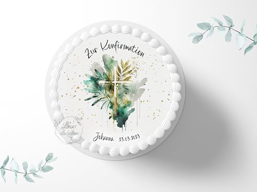 Tortenaufleger zur Konfirmation mit Wunschname & Datum personalisierbar, ⌀20cm Zuckerbild, Deko für Kuchen, Foto für Torten, Fondant 0005KF Tortenaufleger zur Konfirmation mit Wunschname & Datum personalisierbar, ⌀20cm Zuckerbild, Deko für Kuchen, Foto für Torten, Fondant 0005KF von Laserstuebchen