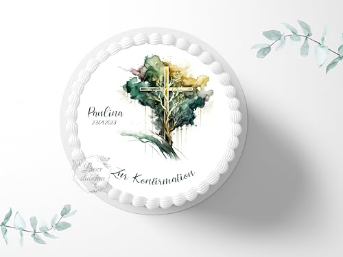 Tortenaufleger zur Konfirmation mit Wunschname & Datum personalisierbar, ⌀20cm Zuckerbild, Deko für Kuchen, Foto für Torten, Fondant 0008KF Tortenaufleger zur Konfirmation mit Wunschname & Datum personalisierbar, ⌀20cm Zuckerbild, Deko für Kuchen, Foto für Torten, Fondant 0008KF von Laserstuebchen