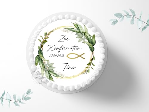 Tortenaufleger zur Konfirmation mit Wunschname & Datum personalisierbar, ⌀20cm Zuckerbild, Deko für Kuchen, Foto für Torten, Fondant 0009KF Tortenaufleger zur Konfirmation mit Wunschname & Datum personalisierbar, ⌀20cm Zuckerbild, Deko für Kuchen, Foto für Torten, Fondant 0009KF von Laserstuebchen