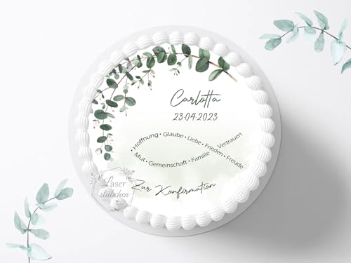 Tortenaufleger zur Konfirmation mit Wunschname & Datum personalisierbar, ⌀20cm Zuckerbild, Deko für Kuchen, Foto für Torten, Fondant 0012KF von Laserstuebchen